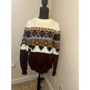 VTG Fair Isle Knit Fisherman Sweater Western Geometric Acrylic Grandpa Sweater L